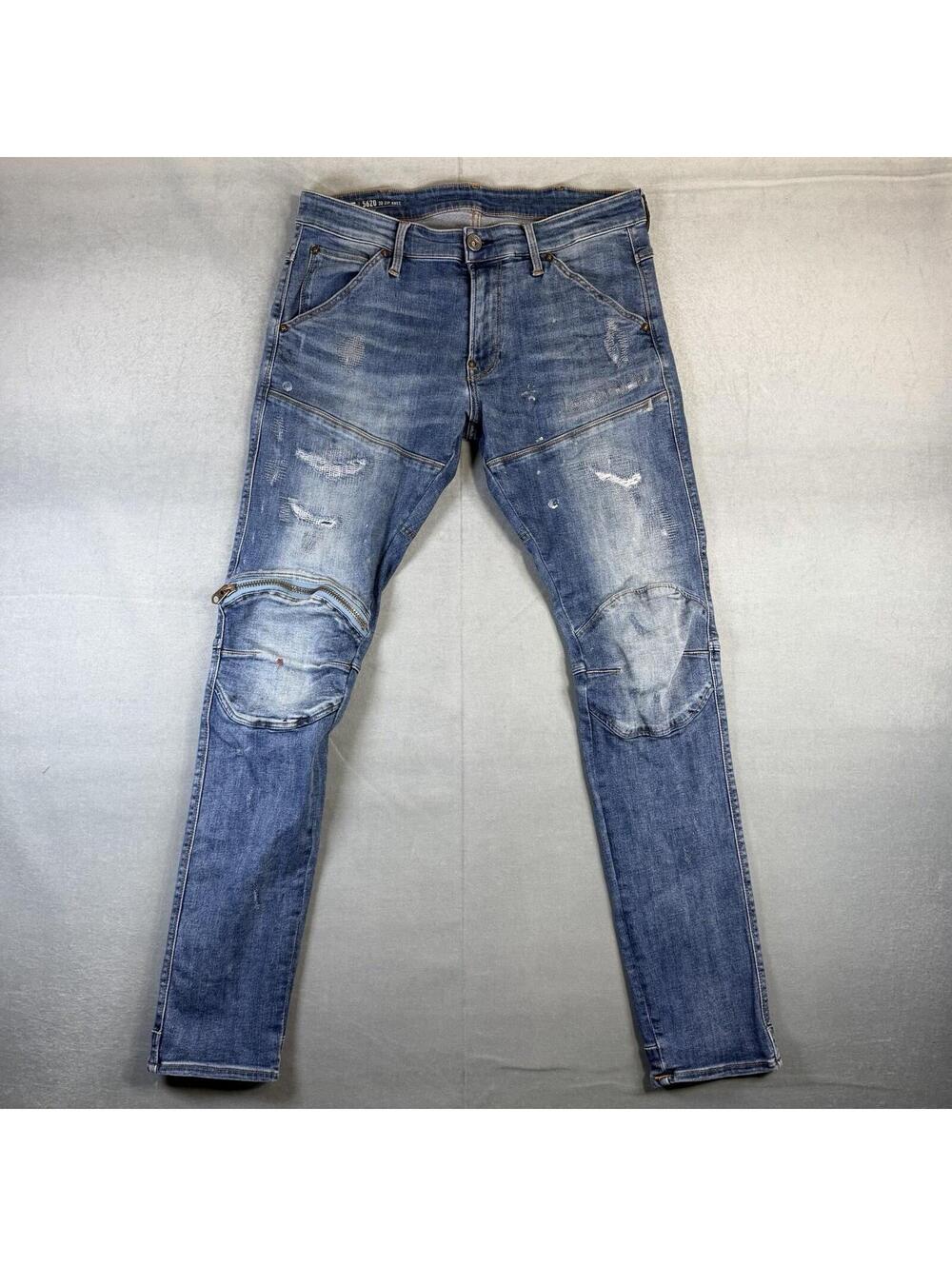 G-Star Raw 5620 3D Zip KneeSkinny Jeans Mens 33x32 Blue Med Wash Stretch Denim